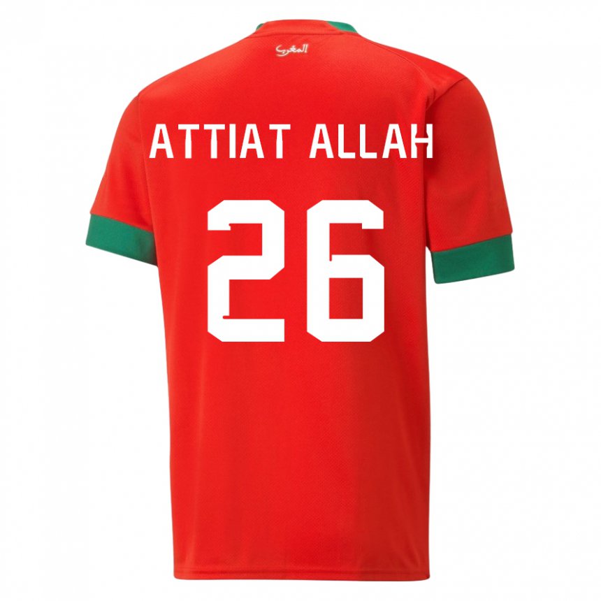 Kinder Marokkanische Yahia Attiat-allah #26 Rot Heimtrikot Trikot 22-24 T-shirt