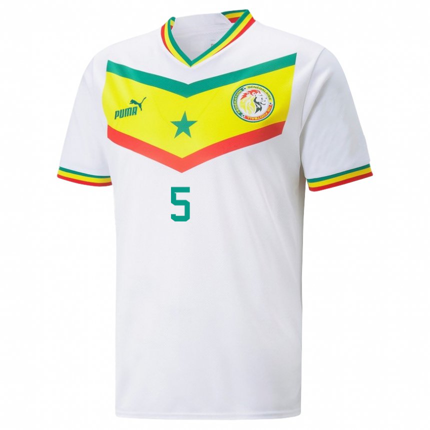 Kinder Senegalesische Idrissa Gueye #5 Weiß Heimtrikot Trikot 22-24 T-shirt