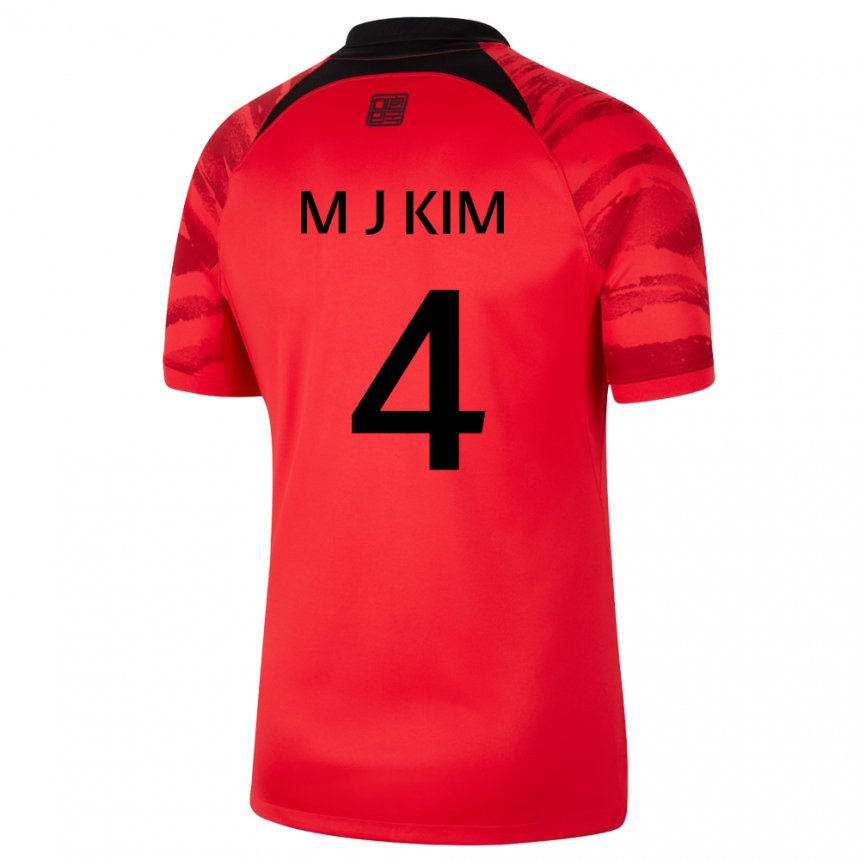 Kinder Südkoreanische Min-jae Kim #4 Rot Schwarz Heimtrikot Trikot 22-24 T-shirt