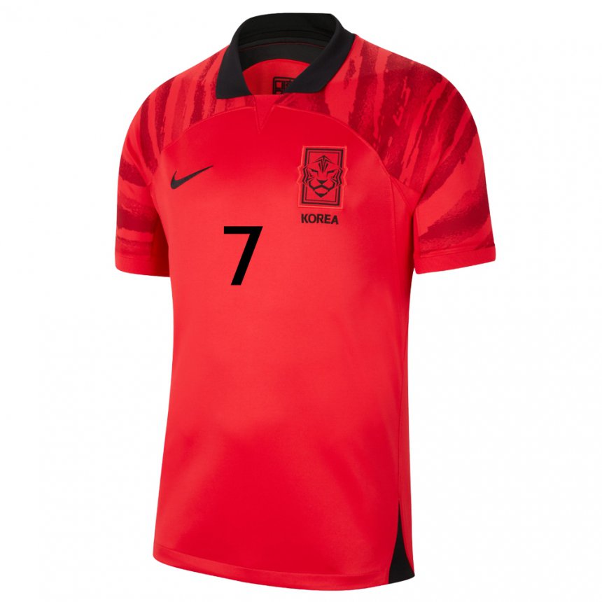 Kinder Südkoreanische Heung-min Son #7 Rot Schwarz Heimtrikot Trikot 22-24 T-shirt