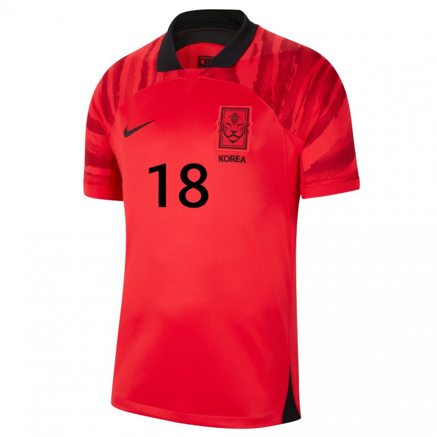 Kinder Südkoreanische Hyun-jun Yang #18 Rot Schwarz Heimtrikot Trikot 22-24 T-shirt