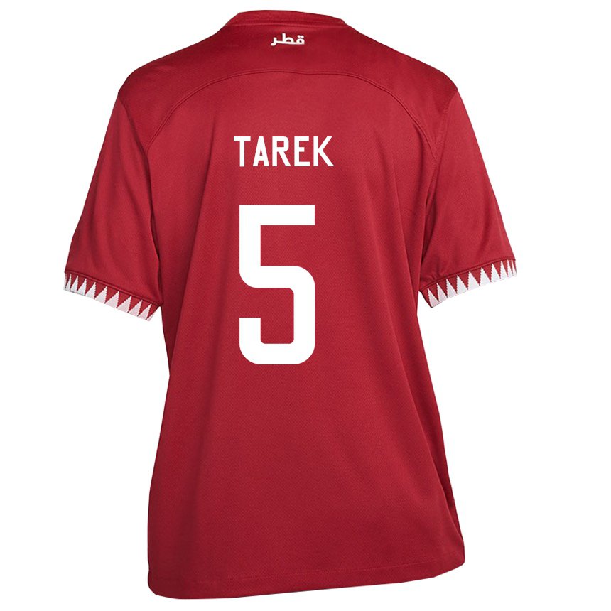 Kinder Katarische Tarek Salman #5 Kastanienbraun Heimtrikot Trikot 22-24 T-shirt