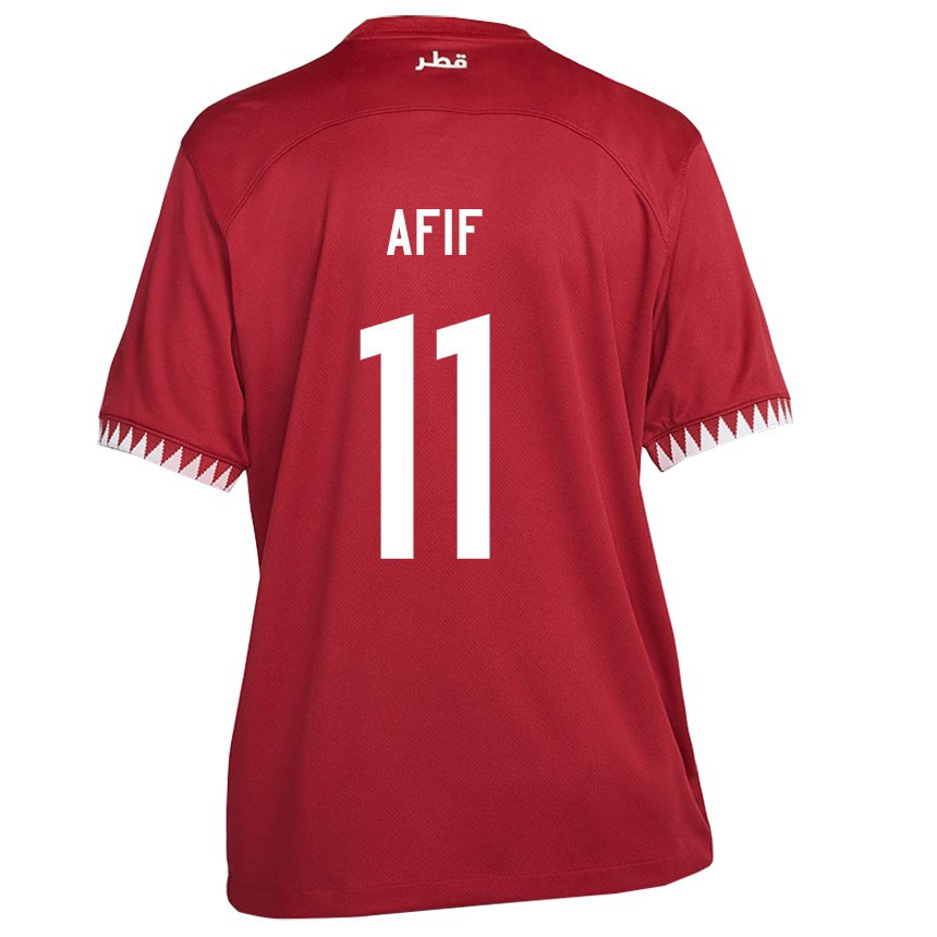 Kinder Katarische Akram Afif #11 Kastanienbraun Heimtrikot Trikot 22-24 T-shirt