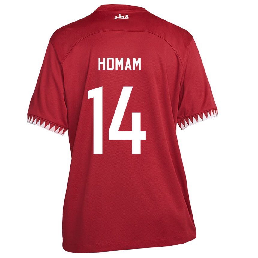 Kinder Katarische Homam Ahmed #14 Kastanienbraun Heimtrikot Trikot 22-24 T-shirt