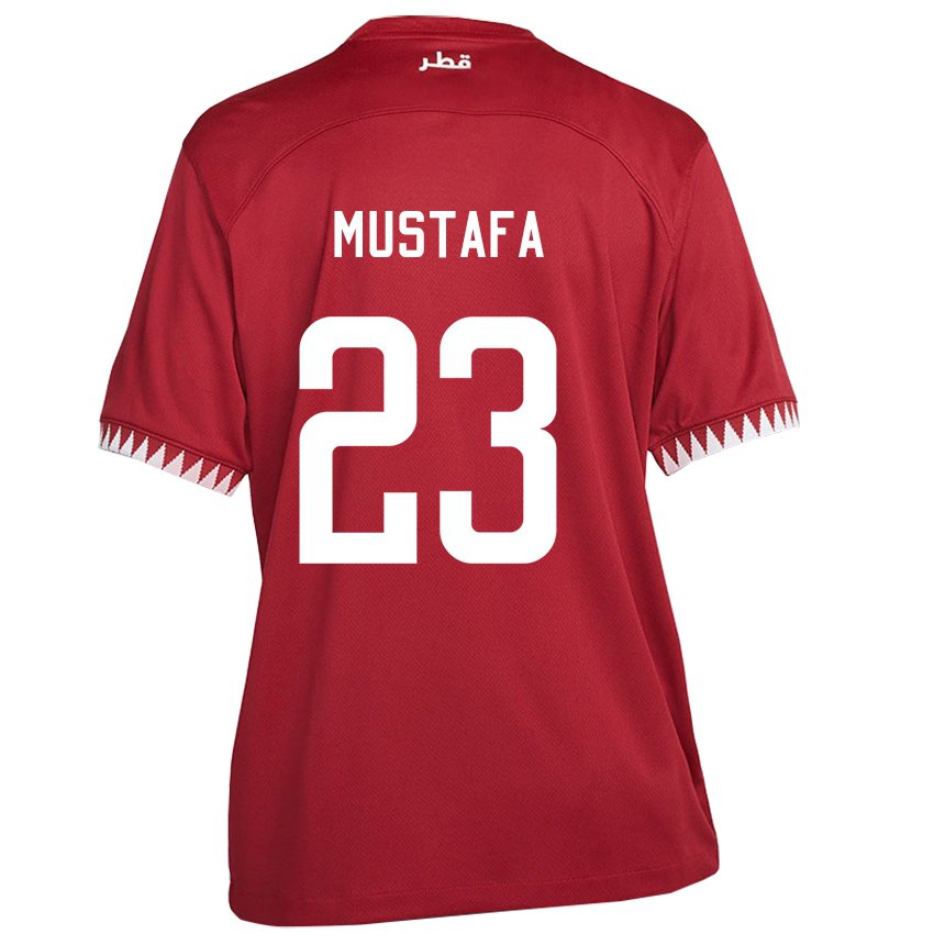 Kinder Katarische Mustafa Mashaal #23 Kastanienbraun Heimtrikot Trikot 22-24 T-shirt