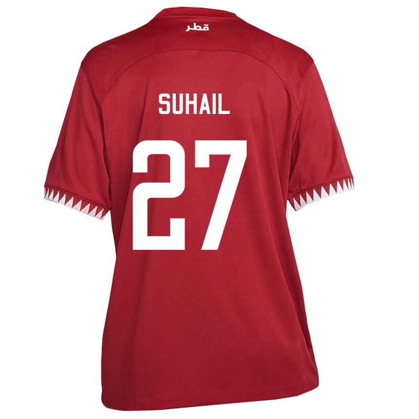 Kinder Katarische Ahmed Suhail #27 Kastanienbraun Heimtrikot Trikot 22-24 T-shirt