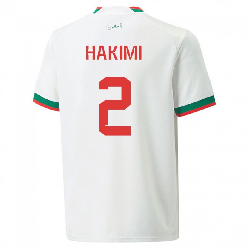 Kinder Marokkanische Achraf Hakimi #2 Weiß Auswärtstrikot Trikot 22-24 T-shirt