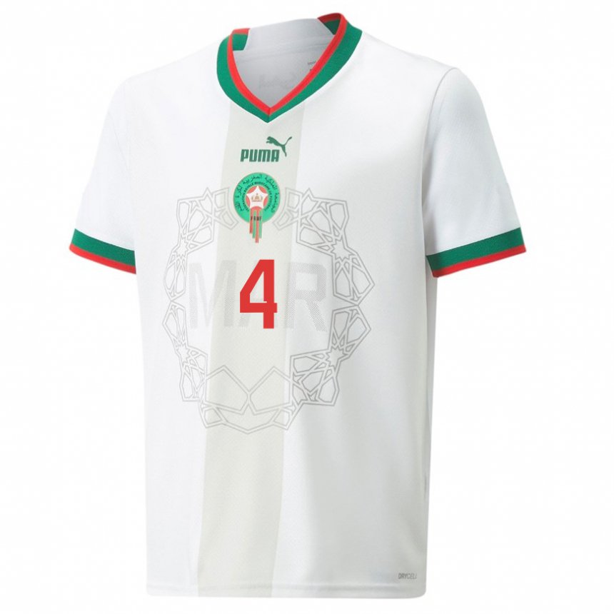 Kinder Marokkanische Soufiane Amrabat #4 Weiß Auswärtstrikot Trikot 22-24 T-shirt