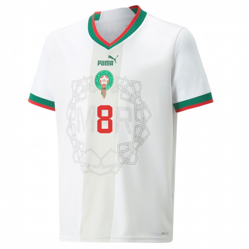 Kinder Marokkanische Azzeddine Ounahi #8 Weiß Auswärtstrikot Trikot 22-24 T-shirt