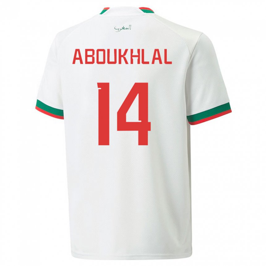 Kinder Marokkanische Zakaria Aboukhlal #14 Weiß Auswärtstrikot Trikot 22-24 T-shirt