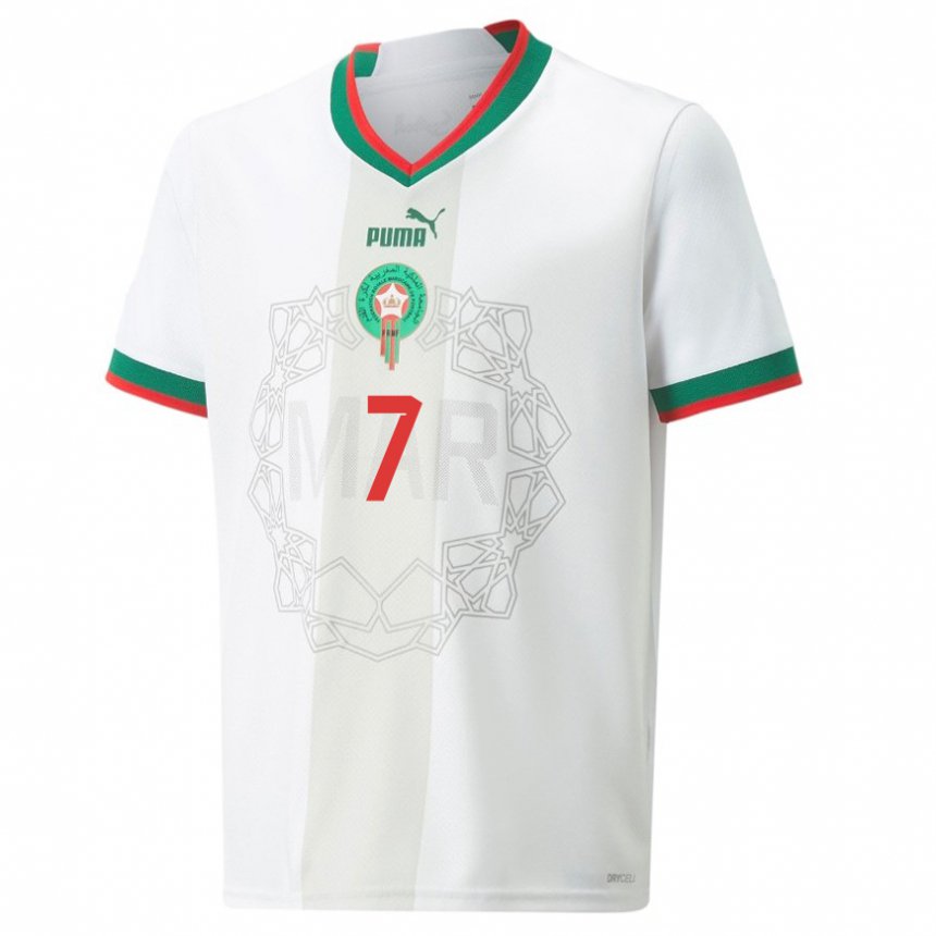 Kinder Marokkanische Hamza El Moussaoui #7 Weiß Auswärtstrikot Trikot 22-24 T-shirt