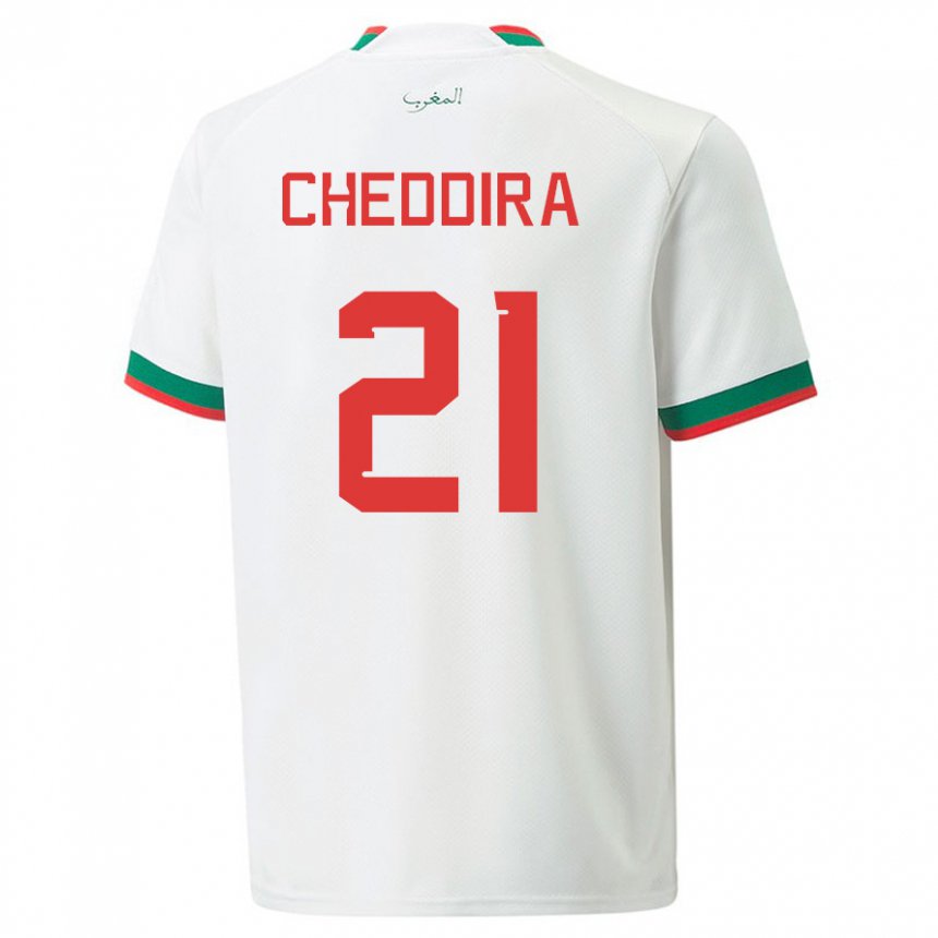 Kinder Marokkanische Walid Cheddira #21 Weiß Auswärtstrikot Trikot 22-24 T-shirt