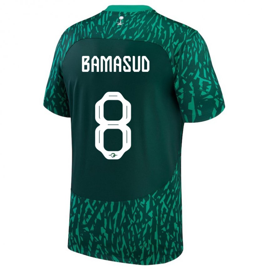 Kinder Saudi-arabische Ahmed Bamasud #8 Dunkelgrün Auswärtstrikot Trikot 22-24 T-shirt