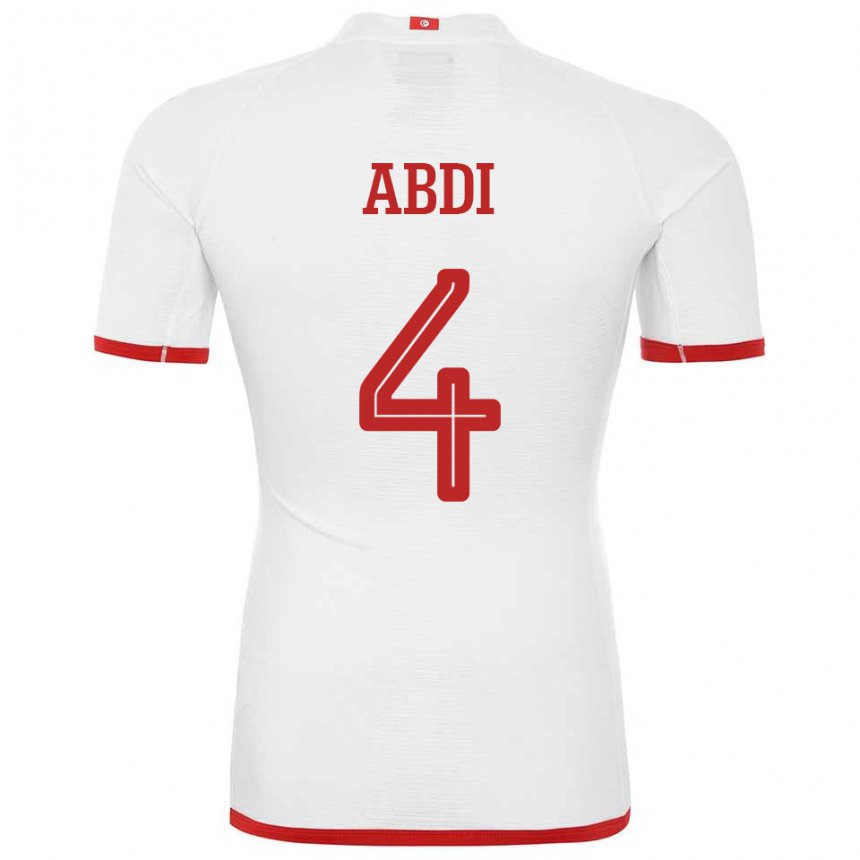 Kinder Tunesische Ali Abdi #4 Weiß Auswärtstrikot Trikot 22-24 T-shirt