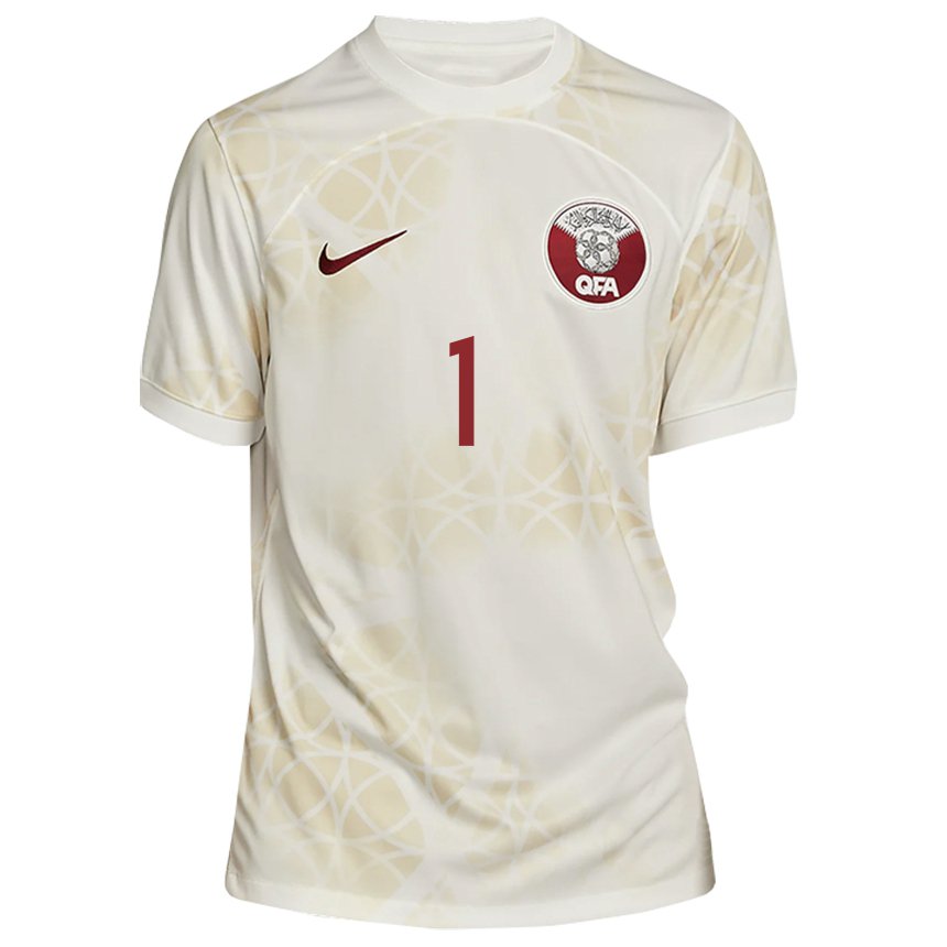 Kinder Katarische Saad Al Sheeb #1 Goldbeige Auswärtstrikot Trikot 22-24 T-shirt