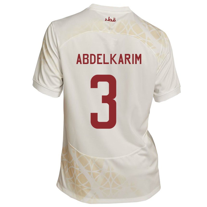 Kinder Katarische Abdelkarim Hassan #3 Goldbeige Auswärtstrikot Trikot 22-24 T-shirt