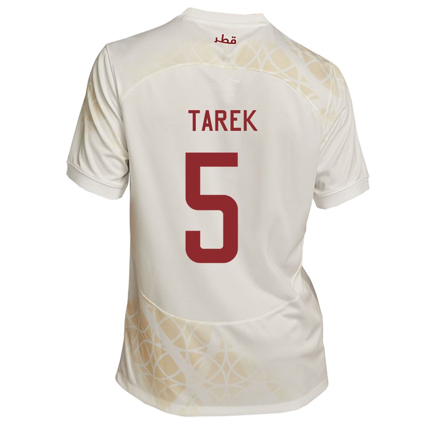 Kinder Katarische Tarek Salman #5 Goldbeige Auswärtstrikot Trikot 22-24 T-shirt