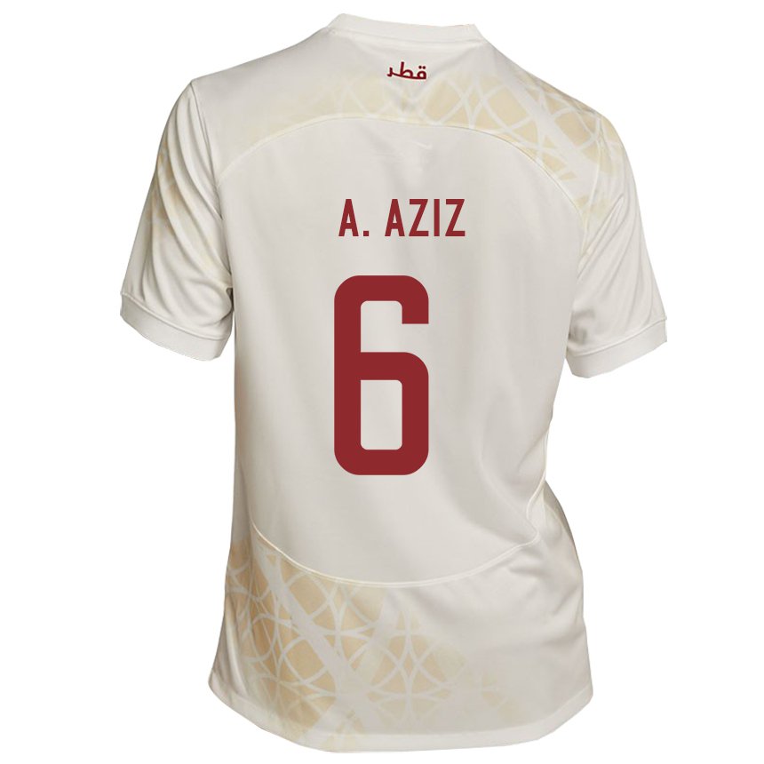 Kinder Katarische Abdulaziz Hatem #6 Goldbeige Auswärtstrikot Trikot 22-24 T-shirt