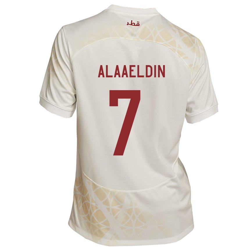 Kinder Katarische Ahmed Alaaeldin #7 Goldbeige Auswärtstrikot Trikot 22-24 T-shirt