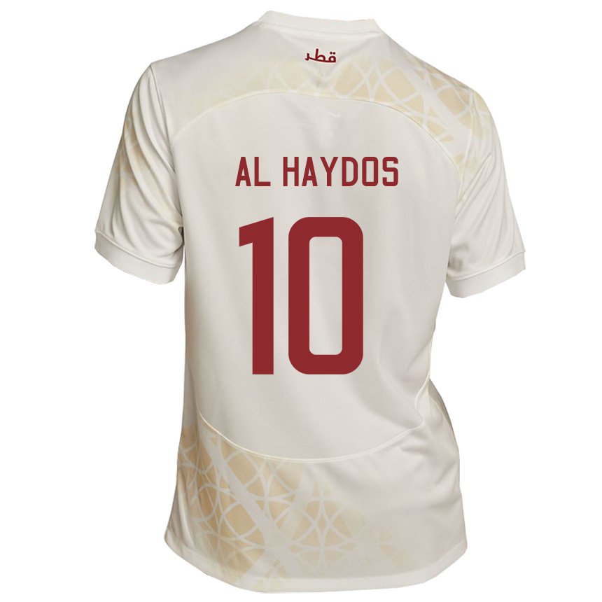 Kinder Katarische Hasan Al Haydos #10 Goldbeige Auswärtstrikot Trikot 22-24 T-shirt