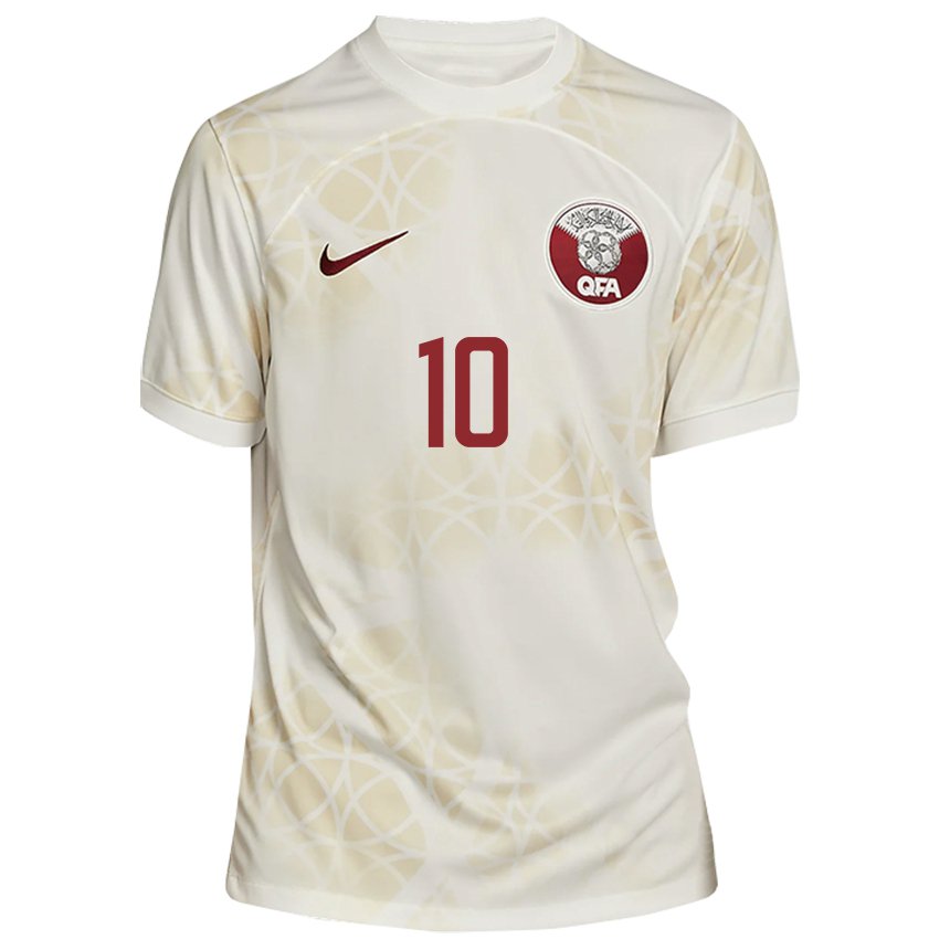 Kinder Katarische Hasan Al Haydos #10 Goldbeige Auswärtstrikot Trikot 22-24 T-shirt