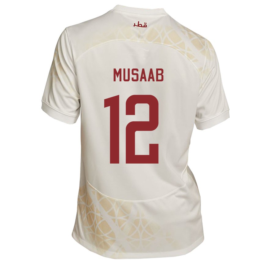 Kinder Katarische Musaab Khidir #12 Goldbeige Auswärtstrikot Trikot 22-24 T-shirt