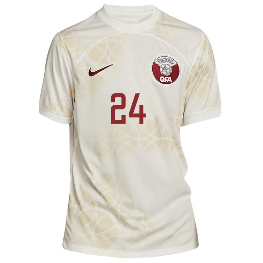 Kinder Katarische Naif Abdulraheem Al Hadhrami #24 Goldbeige Auswärtstrikot Trikot 22-24 T-shirt