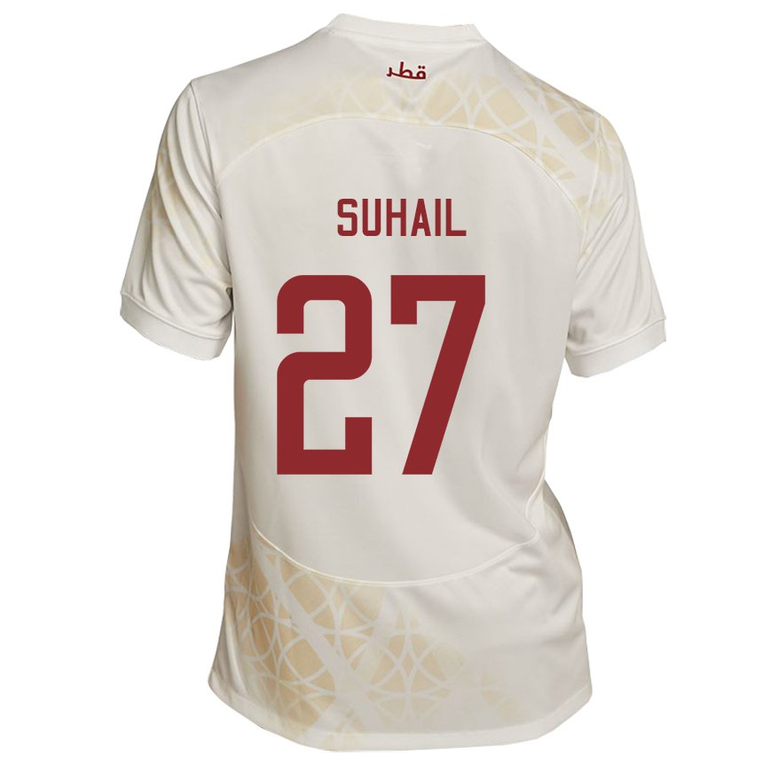 Kinder Katarische Ahmed Suhail #27 Goldbeige Auswärtstrikot Trikot 22-24 T-shirt