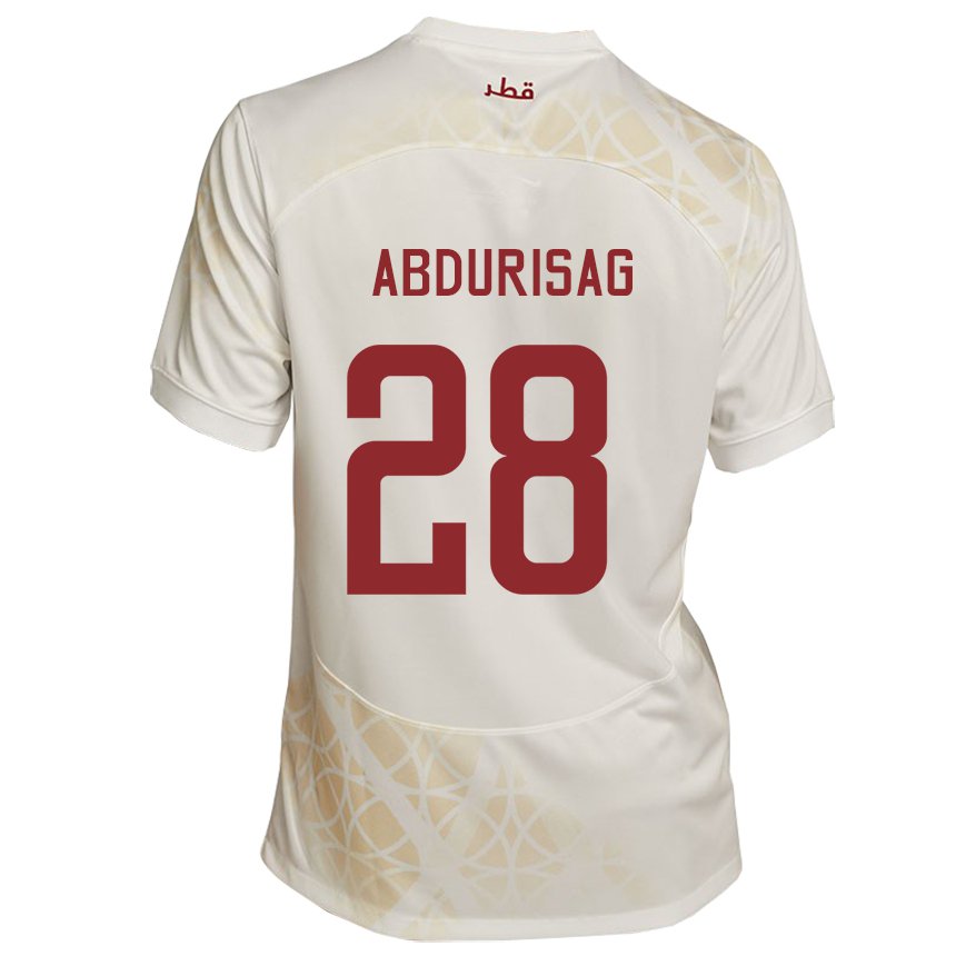 Kinder Katarische Yusuf Abdurisag #28 Goldbeige Auswärtstrikot Trikot 22-24 T-shirt