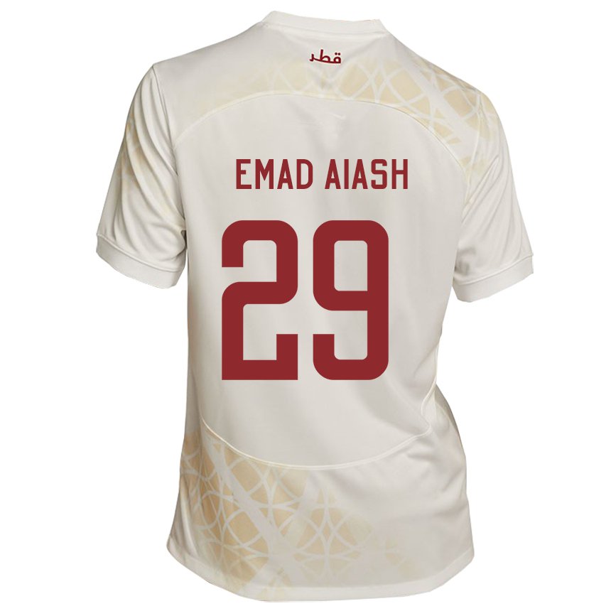 Kinder Katarische Mohamed Emad Aiash #29 Goldbeige Auswärtstrikot Trikot 22-24 T-shirt