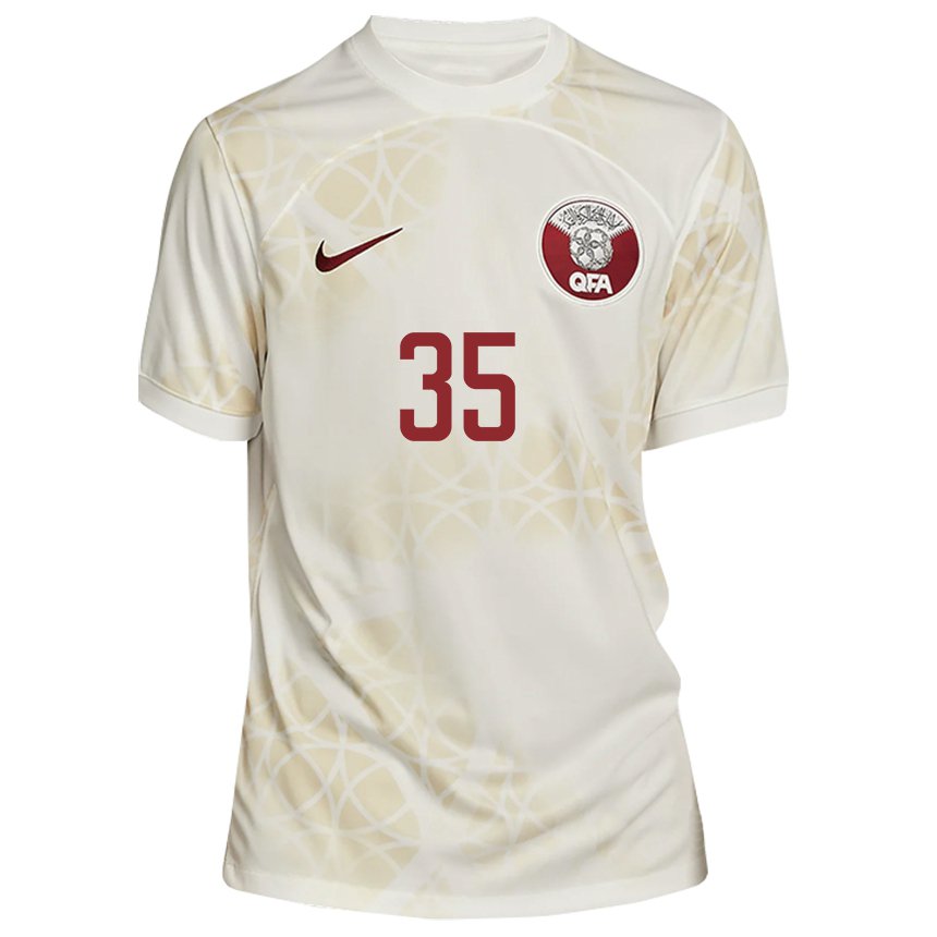 Kinder Katarische Osamah Al Tairi #35 Goldbeige Auswärtstrikot Trikot 22-24 T-shirt