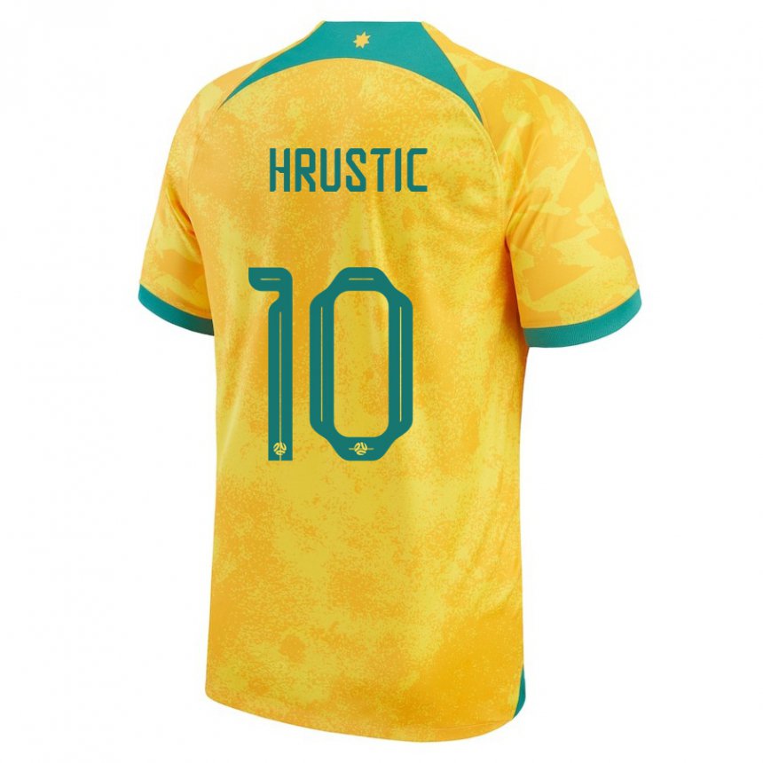 Herren Australische Ajdin Hrustic #10 Gold Heimtrikot Trikot 22-24 T-shirt