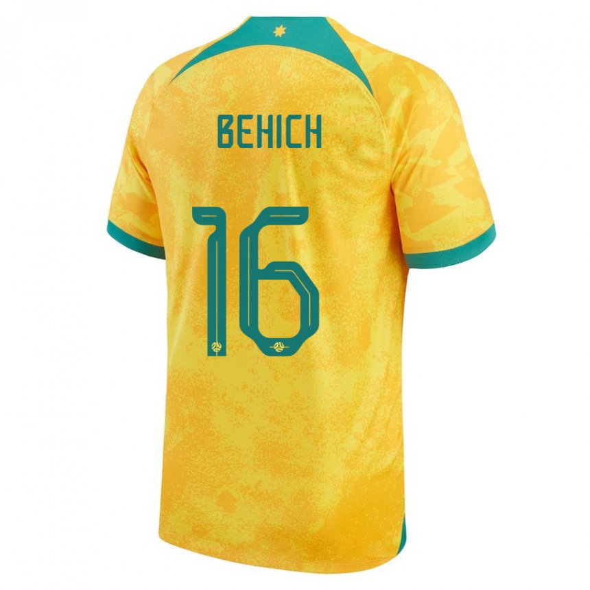 Herren Australische Aziz Behich #16 Gold Heimtrikot Trikot 22-24 T-shirt