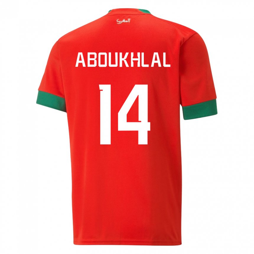 Herren Marokkanische Zakaria Aboukhlal #14 Rot Heimtrikot Trikot 22-24 T-shirt