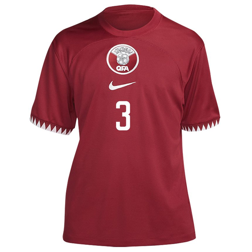 Herren Katarische Abdelkarim Hassan #3 Kastanienbraun Heimtrikot Trikot 22-24 T-shirt