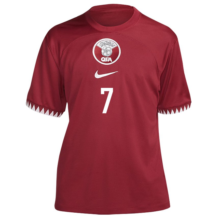 Herren Katarische Ahmed Alaaeldin #7 Kastanienbraun Heimtrikot Trikot 22-24 T-shirt