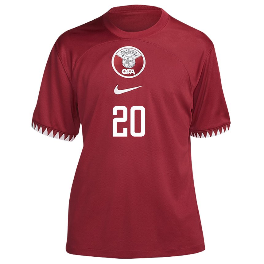 Herren Katarische Ahmed Fadel Hasaba #20 Kastanienbraun Heimtrikot Trikot 22-24 T-shirt