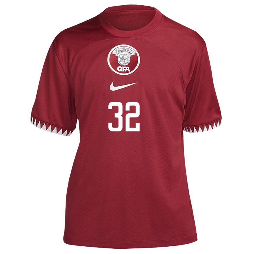 Herren Katarische Jassem Gaber Abdulsallam #32 Kastanienbraun Heimtrikot Trikot 22-24 T-shirt