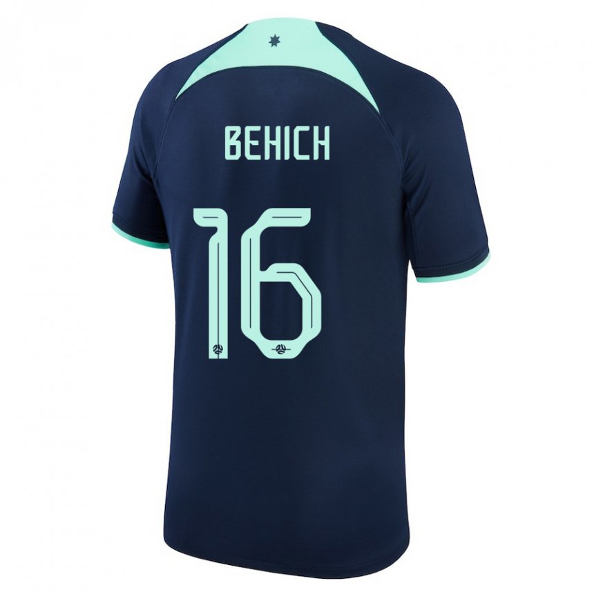 Herren Australische Aziz Behich #16 Dunkelblau Auswärtstrikot Trikot 22-24 T-shirt