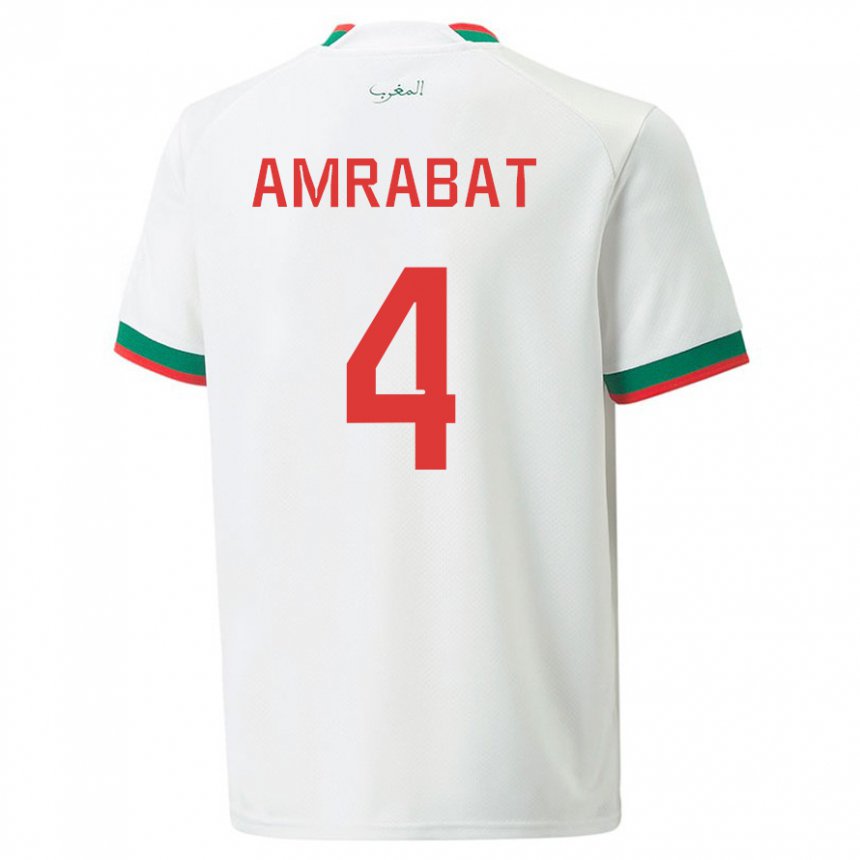 Herren Marokkanische Soufiane Amrabat #4 Weiß Auswärtstrikot Trikot 22-24 T-shirt