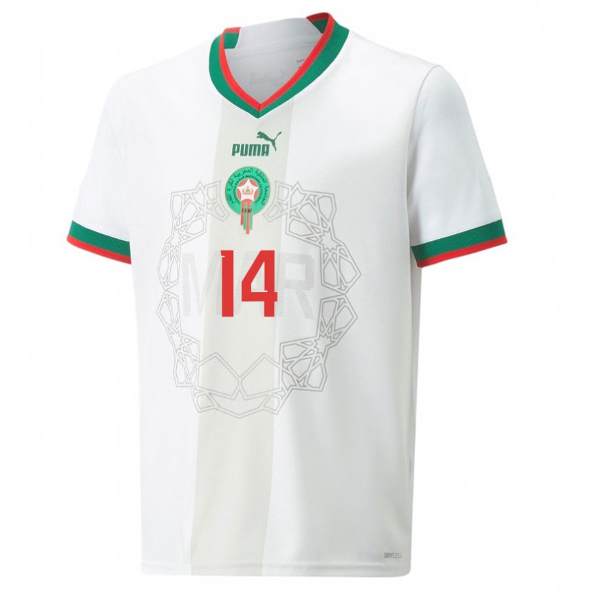 Herren Marokkanische Zakaria Aboukhlal #14 Weiß Auswärtstrikot Trikot 22-24 T-shirt