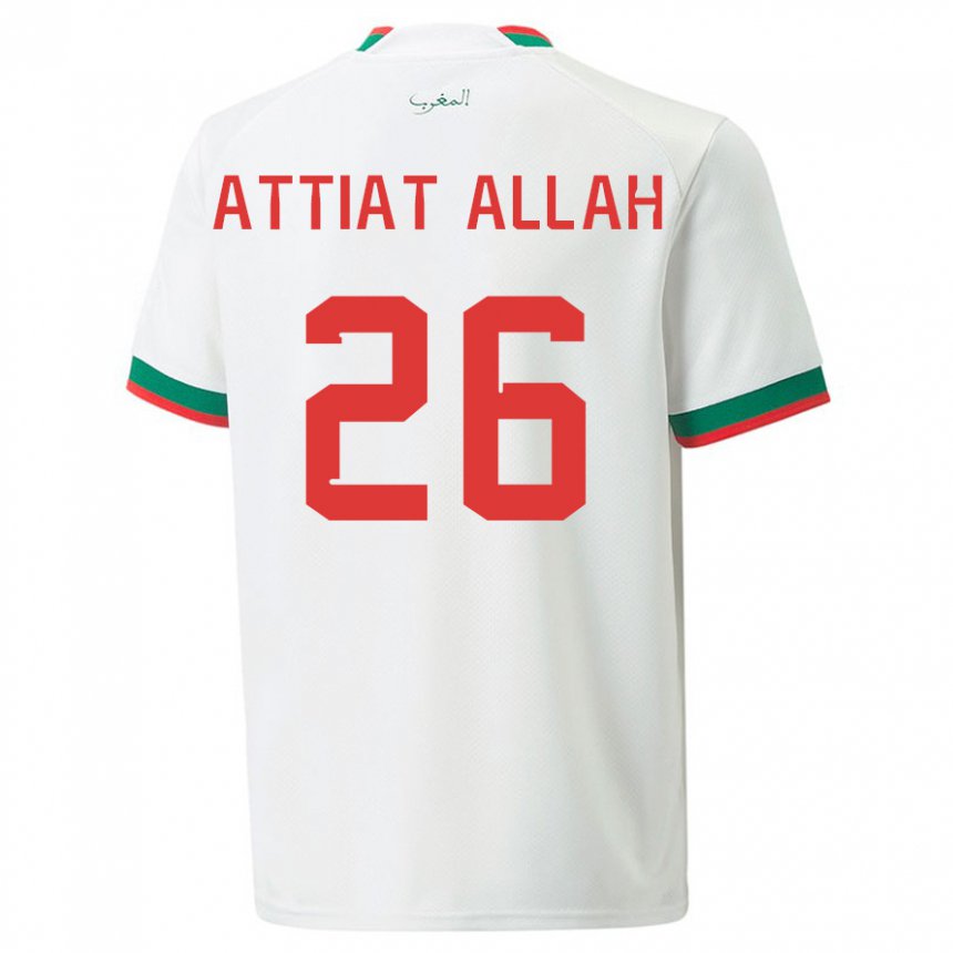 Herren Marokkanische Yahia Attiat-allah #26 Weiß Auswärtstrikot Trikot 22-24 T-shirt