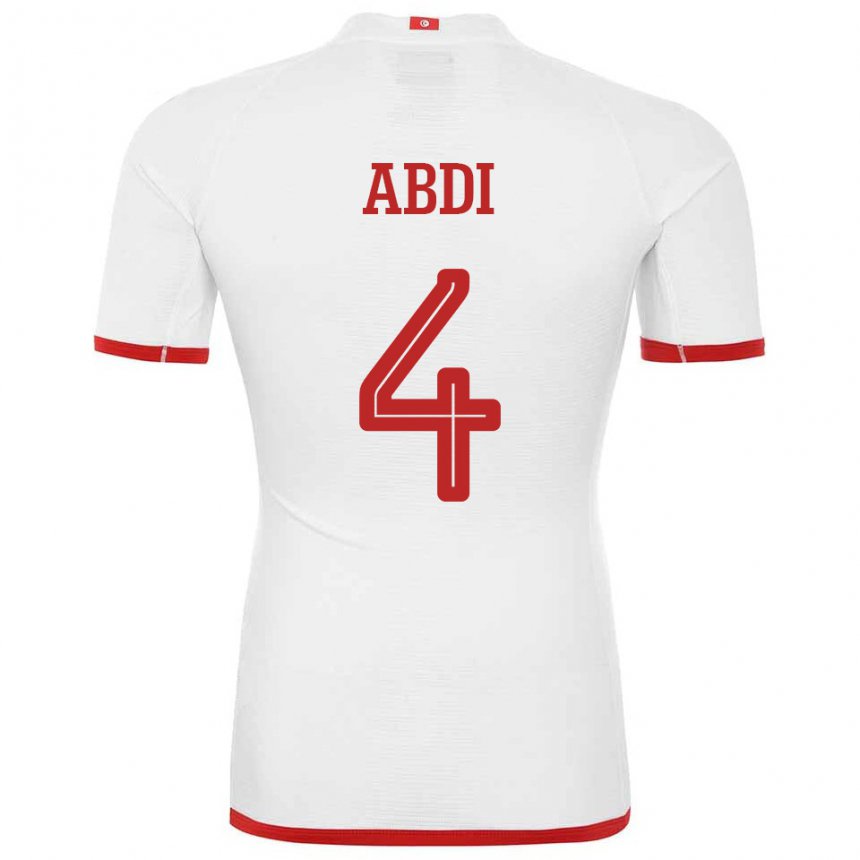 Herren Tunesische Ali Abdi #4 Weiß Auswärtstrikot Trikot 22-24 T-shirt