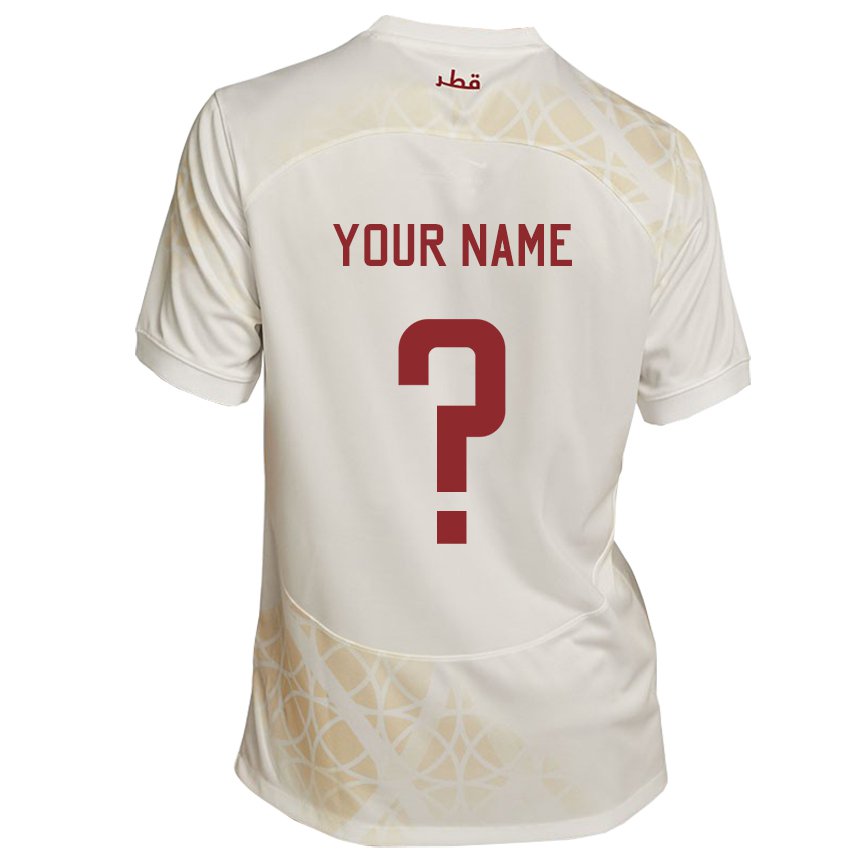 Herren Katarische Ihren Namen #0 Goldbeige Auswärtstrikot Trikot 22-24 T-shirt