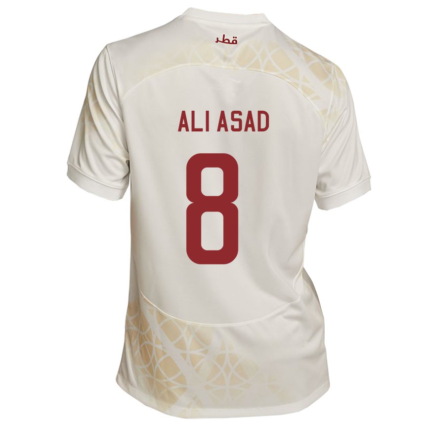 Herren Katarische Ali Asad #8 Goldbeige Auswärtstrikot Trikot 22-24 T-shirt