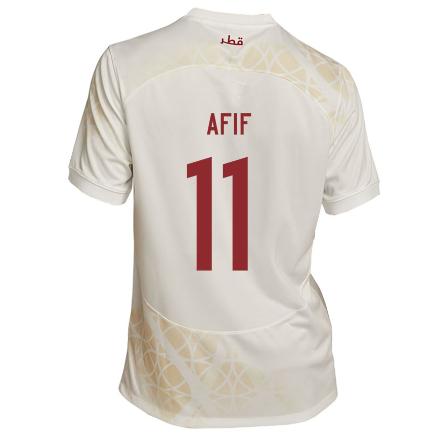 Herren Katarische Akram Afif #11 Goldbeige Auswärtstrikot Trikot 22-24 T-shirt