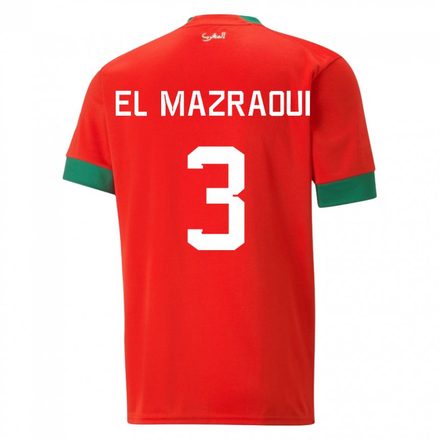 Damen Marokkanische Noussair El Mazraoui #3 Rot Heimtrikot Trikot 22-24 T-shirt