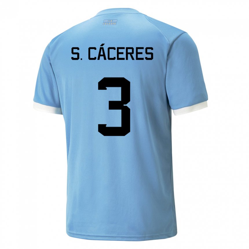 Damen Uruguayische Sebastian Caceres #3 Blau Heimtrikot Trikot 22-24 T-shirt