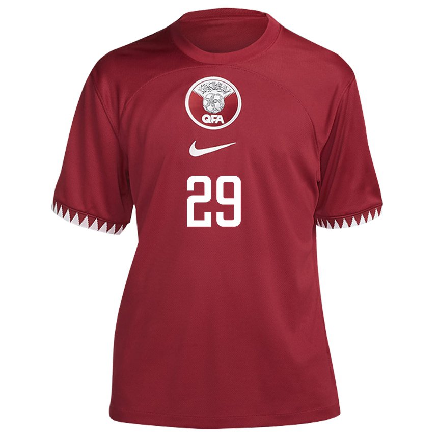 Damen Katarische Mohamed Emad Aiash #29 Kastanienbraun Heimtrikot Trikot 22-24 T-shirt