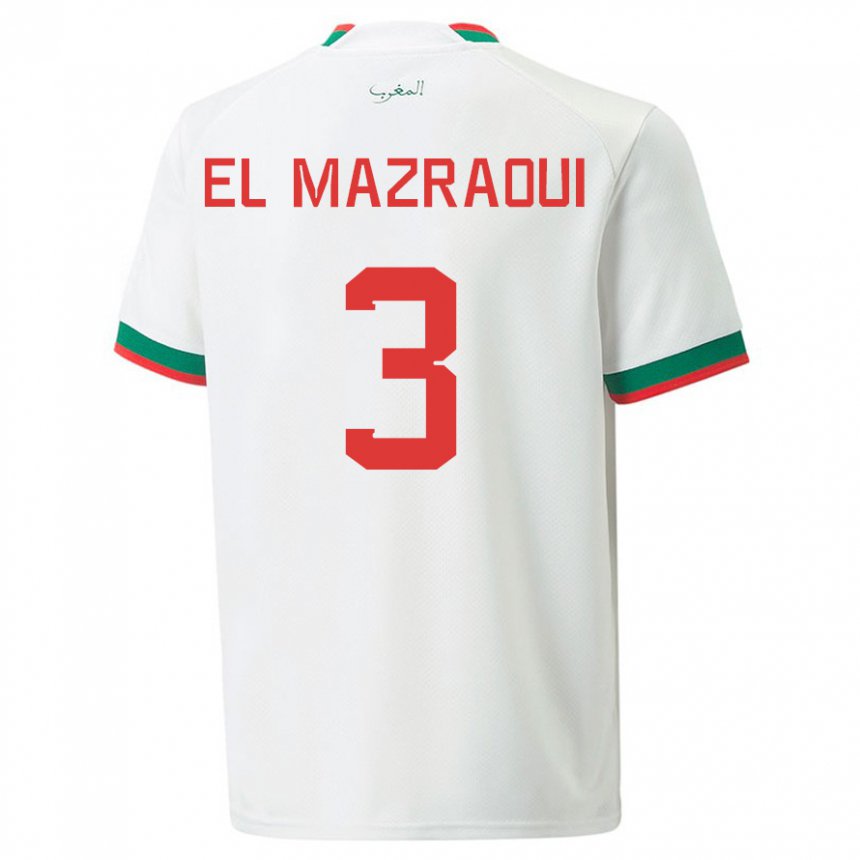 Damen Marokkanische Noussair El Mazraoui #3 Weiß Auswärtstrikot Trikot 22-24 T-shirt